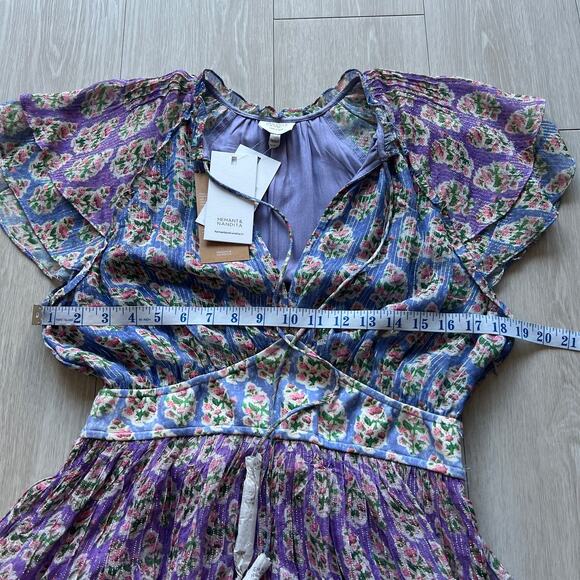 Hemant & Nandita Hera Dress Large Short Sleeve Tiered Georgette Mini - Picture 9 of 16